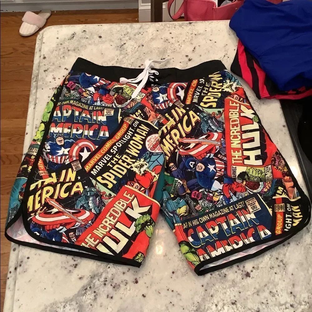 Marvel Comics Swim Trunks Sz L EUC